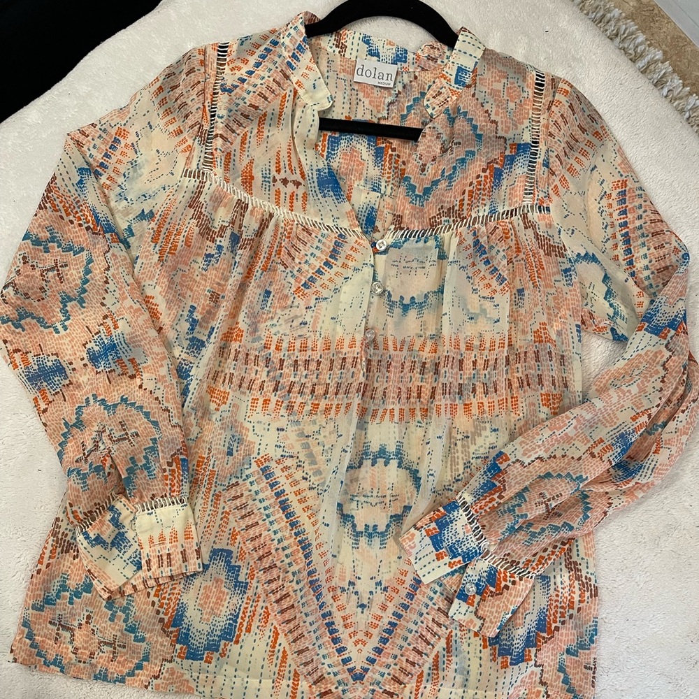 Anthropologie Dolan Mesilla Peasant Aztec Print Blouse Size M Colorful Boho